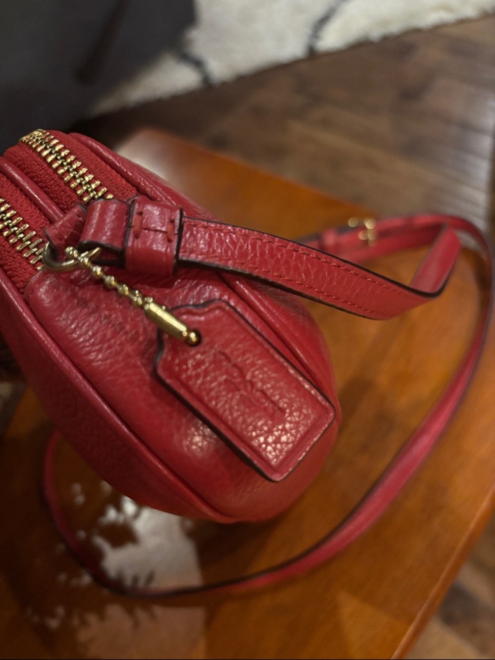 Coach Pebbled Leather Double Zip Crossbody Pouch EUC - Picture 3 of 9
